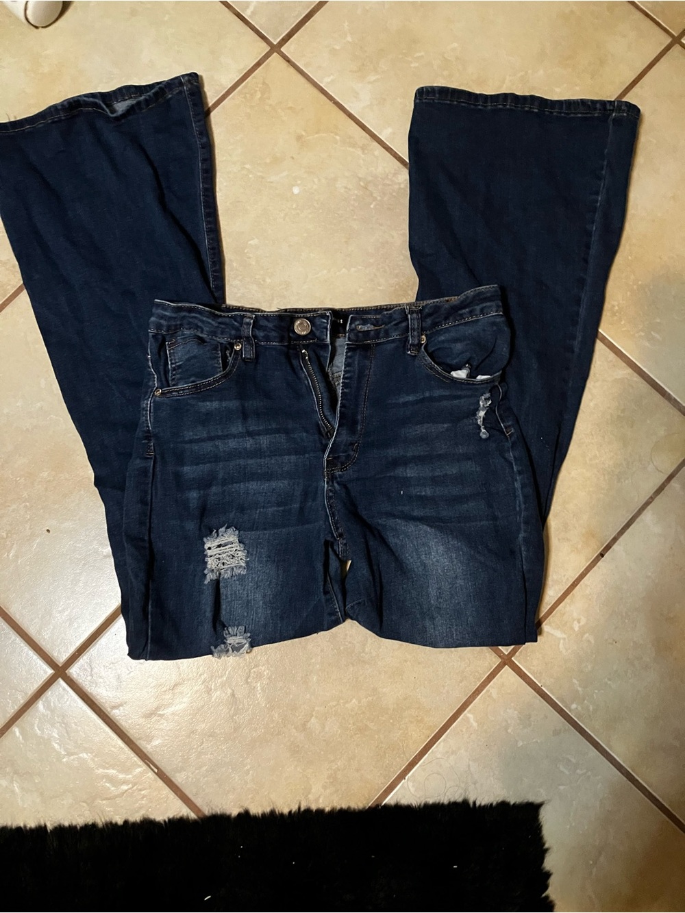Almost Famous Dark Blue Boot Cut Jeans with Distressed Details